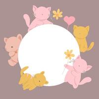 A group of cats with flower and a balloon wreath vector