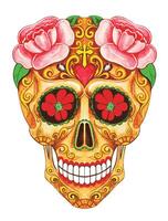 Floral elegance sugar skull day of the dead. design by hand drawing and make graphic . vector