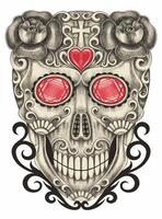 Monochrome gemstone sugar skull day of the dead. design by hand drawing and make graphic . vector