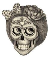 Vintage elegance skull day of the dead design by hand drawing and make graphic . vector