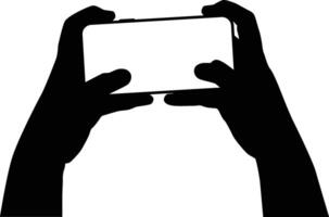 Hand playing game in smartphone silhouette vector