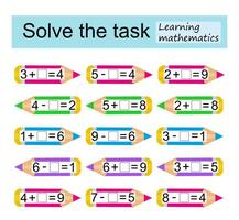 Learning mathematics. Mathematical puzzle game for kids. Preschool worksheet activity. vector