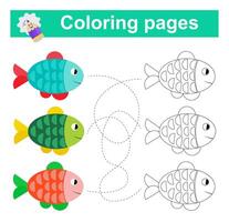 Educational game for children. Go through the maze and color a fish according to the pattern. vector