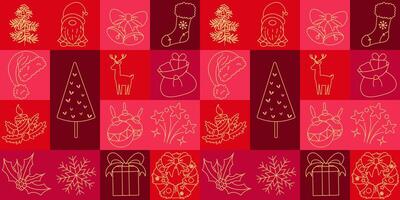 Cute Christmas Element in line style - feliz navidad, horizontal banner and background, Merry Christmas and Happy Holidays. vector
