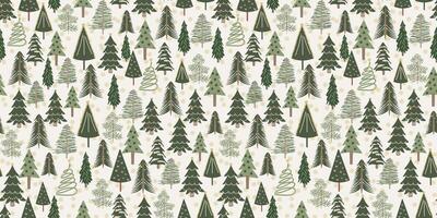 Cute Green Christmas Tree Seamless Pattern in different models. vector