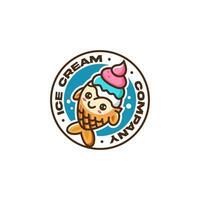 Cute Playful Taiyaki Fish With Ice Cream Logo Design For dessert shops, cafes, or unique branding concepts vector