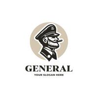 Classic Gentleman With Beard. Army General Commander Military Logo Design vector