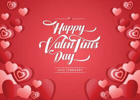 Valentine's day 14th February greeting card. Happy valentines day text with hearts elements in red pattern background illustration. vector