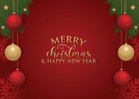 Festive Christmas and New Year Border Fir Branches, Golden Glitter Confetti, and Sparkling Lights with a Blurred Bokeh Effect on a Vibrant Red Background for Celebrations and holiday Seasonal Designs. vector