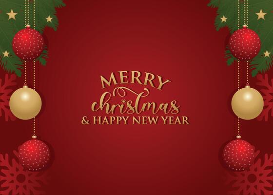 Festive Christmas and New Year Border Fir Branches, Golden Glitter Confetti, and Sparkling Lights with a Blurred Bokeh Effect on a Vibrant Red Background for Celebrations and holiday Seasonal Designs.