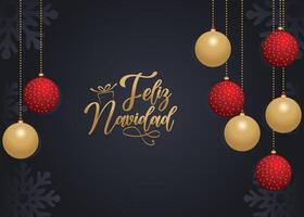 Hand Drawn Feliz Navidad greeting card, badge, icon typography. Lettering Feliz Navidad for Christmas, New Year greeting card, invitation template, banner, poster on dark background. vector