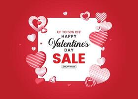 Valentines sale banner template. Valentines day store discount promotion with white space for text and hearts elements in red background illustration. vector