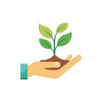 Hand holding plant isolated flat illustration on white background vector