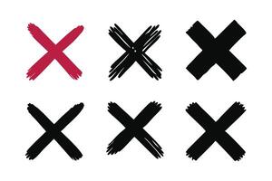 Hand drawn cross signs or X marks scribbles isolated flat illustration on white background. vector