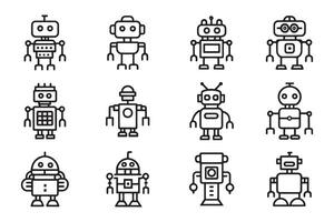 Robot related editable icon set isolated flat illustration white background vector