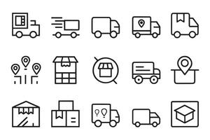 Tracks and delivery boxes related editable icon set isolated flat illustration white background. vector