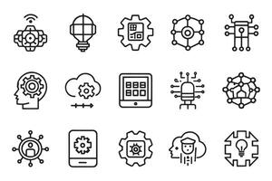 Machine learning, digital AI technology, algorithm, smart robotic and cloud computing related editable icon set isolated flat illustration white background. vector