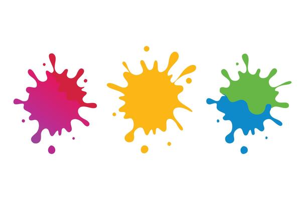 Colorful paint splashes set isolated flat illustration on white background
