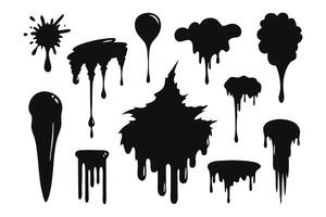 Artistic black paint texture set isolated flat illustration on white background. vector