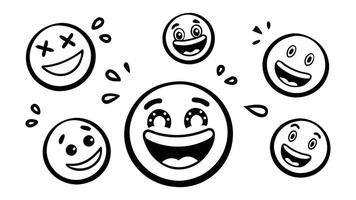 Hand drawn Doodle Emoji face icon set. Hand drawn sketch style. Emoji with different emotion mood, happy, sad, smile face. Comic line art illustration set white background vector