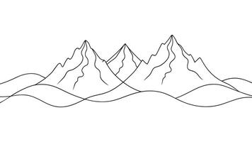 Mountain range landscape continuous line art isolated on white background vector