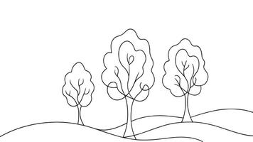 Trees nature continuous line art isolated on white background vector