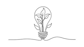 Plant inside Lightbulb continuous line art isolated on white background vector