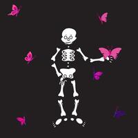 Dancing skeleton with butterflies. illustration on a black background. vector