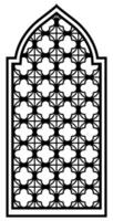 Monochrome ornate Arabic or Islamic Oriental window with mashrabiya pattern. Arabesque pattern. Cnc pattern, laser cutting, wall decor, hanging, stencil, engraving. Palace architecture elements vector