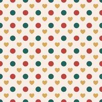 Red and green Polka dots with golden heart seamless pattern for wrapping paper and decoration. vector
