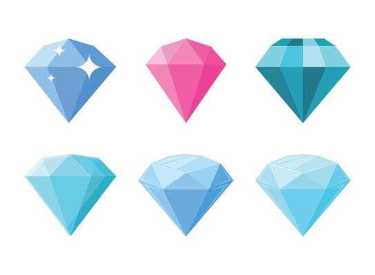 Diamond gemstone icon set in flat style. Jewelry gem illustration on isolated background. Luxury brilliant sign business concept.