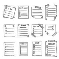Hand drawn memo paper sheet icon set in flat style. Checklist illustration on isolated background. To do list sign business concept. vector