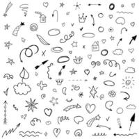 Hand drawn doodles icon in flat style. Speech bubbles, arrows and shapes illustration on isolated background. Drawing sketch sign business concept. vector