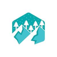 Winter Mountains and tree in hexagon design template illustration for Christmas design vector