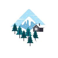 House in Winter with Tree and Mountains illustration design, illustration for Christmas design vector