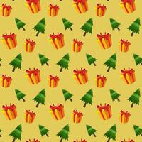 christmas pine trees and gifts seamless pattern vector