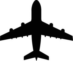 Airplane silhouette top view illustration. Black airplane icon isolated on white background. vector