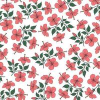 Seamless tropical hibiscus flower pattern with green leaves. Vintage style for fabric, background and Textile Design. vector