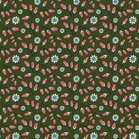 Seamless Floral Pattern with Daisies and Leaves on a Green Background. Decorative Botanical Seamless Design with Green, Pink, and White Tones. vector