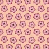 Seamless Pink Hibiscus Flower Pattern on Peach Background. Elegant Floral Design for Textiles, Background and Wallpaper. vector