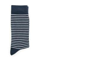 A navy and white striped sock on a white background photo