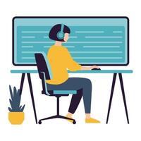 Woman Coding at Computer Desk vector