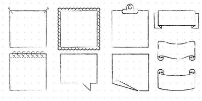 Set of Cute Hand drawn Doodle Banners and Ribbons isolated on white background for your Design. Bullet journal Ideas. Girly Stuff. Sticky Notes. vector