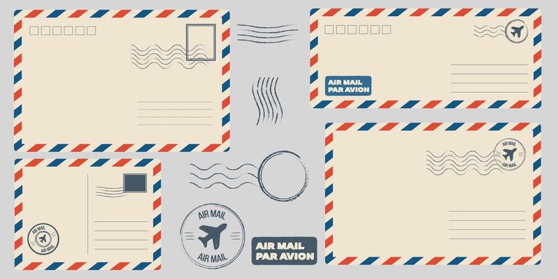 Backside blank travel postcard with dirty stain. Air mail par avion postage stamps, stamp old post card empty Back side template tags postale set logo print address track trace airmail envelope