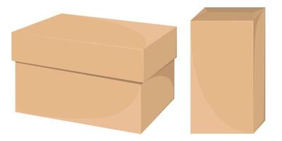 Decent illustrations of delivery cardboard boxes, showcasing front and side perspectives of realistic craft packages. vector