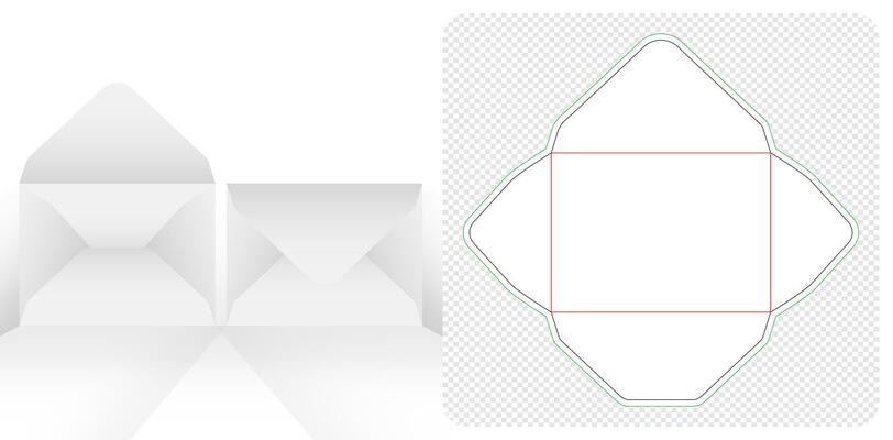 White paper envelope die cutting with shadow on transparent isolated white backgrounds Template for your message, packaging branding, products compartments unique designs, minimalist conceptual holder