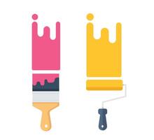 paintbrush and paint roller with color vector