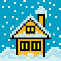 Winter rest house in pixel art vector