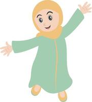 Cute Muslim Clipart with Green Clothes vector