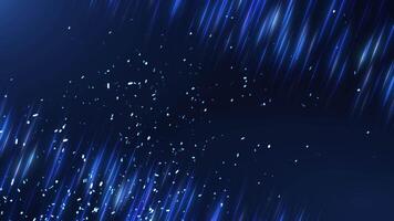 Flying abstract blue particles on a dark background. magic dust and glowing sparks and bright vertical lines video
